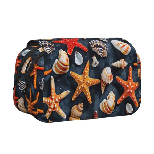 lootpe Federmäppchen mit Seestern- und Muschelmuster, großes Fassungsvermögen, Markertasche, Schreibwaren-Organizer-Tasche, tragbare Büro-Stifttasche von Lootpe