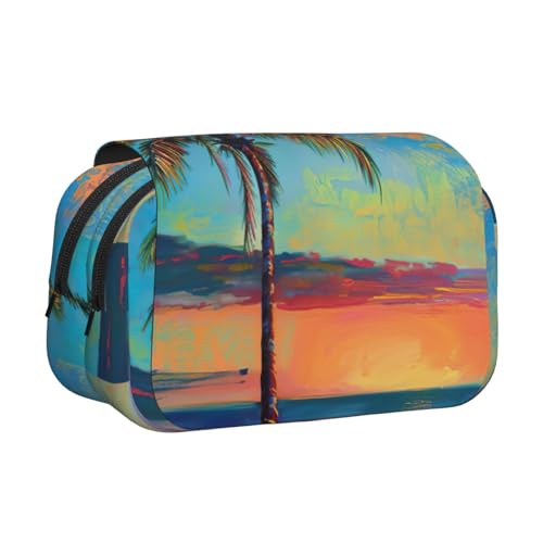 lootpe Federmäppchen mit Sonnenuntergang-Palmendruck, großes Fassungsvermögen, Markertasche, Schreibwaren-Organizer-Tasche, tragbare Büro-Stifttasche von Lootpe