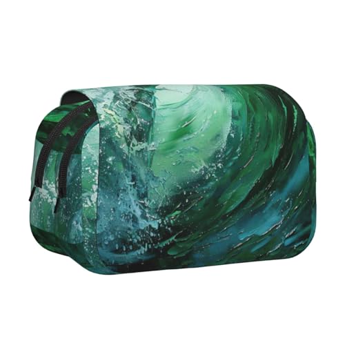 lootpe Federmäppchen mit Wellenmuster, großes Fassungsvermögen, Stifteetui, Schreibwaren-Organizer-Tasche, tragbare Büro-Stifttasche, Ozeangrün von Lootpe