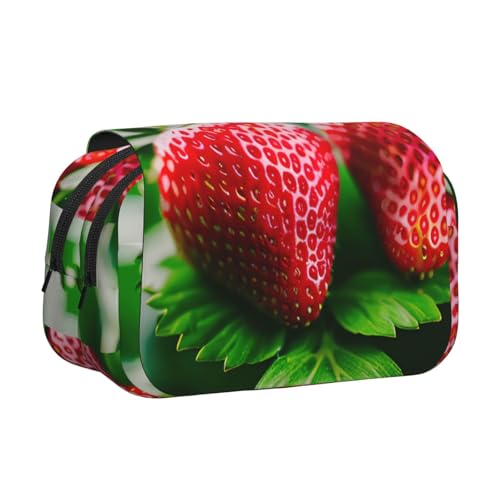 lootpe Federmäppchen mit rotem Erdbeerdruck, großes Fassungsvermögen, Marker-Tasche, Schreibwaren-Organizer-Tasche, tragbare Büro-Stifttasche von Lootpe