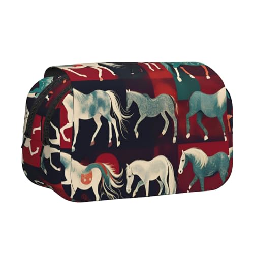 lootpe Federmäppchen mit verschiedenen Arten von Pferden, großes Fassungsvermögen, Markertasche, Schreibwaren-Organizer-Tasche, tragbare Büro-Stifttasche von Lootpe