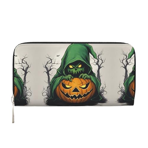 lootpe Green Ghost Horror Halloween Kürbis 1 Druck Damen Geldbörse Damen Kreditkartenhalter Handy Geldbörse Geldbörse Lange Clutch Handtasche von Lootpe