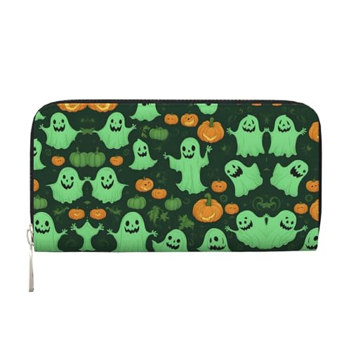 lootpe Green Ghost Horror Halloween Pumpkin 2 Print Damen Geldbörse Kreditkartenetui Handy Geldbörse lange Clutch Handtasche von Lootpe