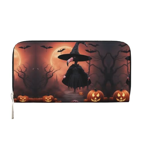 lootpe Halloween-Geldbörse mit Flamingo-Hexenhut, Damengeldbörse, Kreditkartenhalter, Handygeldbörse, lange Clutch-Handtasche von Lootpe