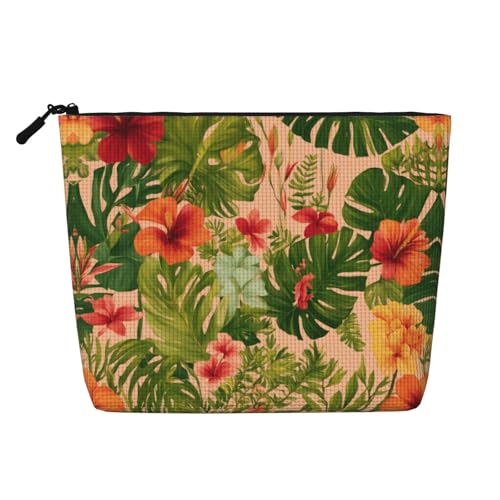 lootpe Hojas Tropicales Y Flores Print Reise Make-up Tasche Große Kapazität Kosmetiktaschen für Frauen Tragbare Kosmetiktasche Kulturbeutel von Lootpe