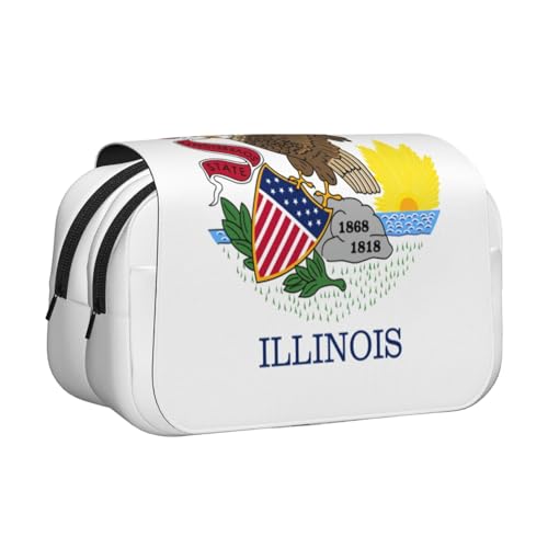 lootpe Illinois Federmäppchen mit Staatsflaggen-Druck, großes Fassungsvermögen, Markertasche, Schreibwaren-Organizer-Tasche, tragbare Büro-Stifttasche von Lootpe