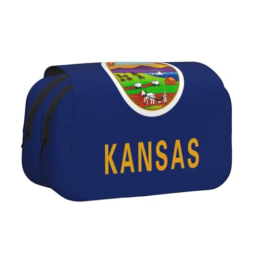 lootpe Kansas Federmäppchen mit Staatsflaggen-Druck, großes Fassungsvermögen, Markertasche, Schreibwaren-Organizer-Tasche, tragbare Büro-Stifttasche von Lootpe