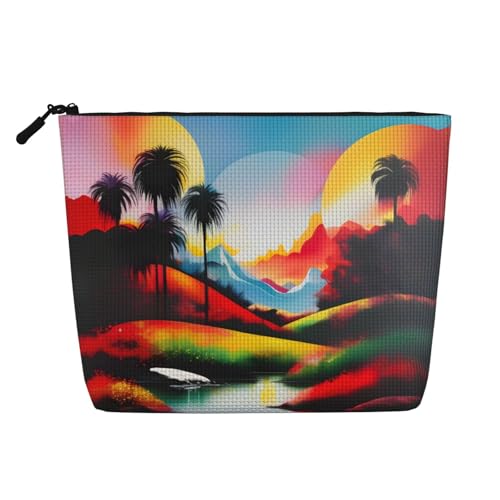 lootpe Kosmetiktasche mit Landschaftsmalerei, Reise-Make-up-Tasche, große Kapazität, Kosmetiktasche für Damen, tragbare Kosmetiktasche, Kulturbeutel von Lootpe