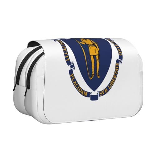 lootpe Massachusetts Federmäppchen mit Staatsflaggen-Druck, großes Fassungsvermögen, Markertasche, Schreibwaren-Organizer-Tasche, tragbare Büro-Stifttasche von Lootpe