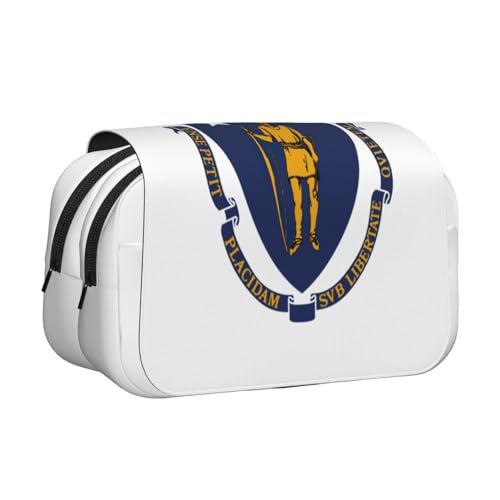 lootpe Massachusetts Federmäppchen mit Staatsflaggen-Druck, großes Fassungsvermögen, Markertasche, Schreibwaren-Organizer-Tasche, tragbare Büro-Stifttasche von Lootpe