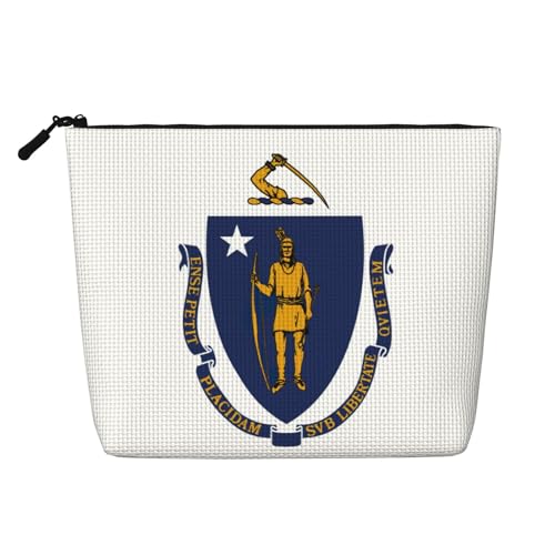 lootpe Massachusetts Reise-Make-up-Tasche mit Staatsflaggen-Druck, große Kapazität, Kosmetiktasche für Damen, tragbare Kosmetiktasche, Kulturbeutel von Lootpe