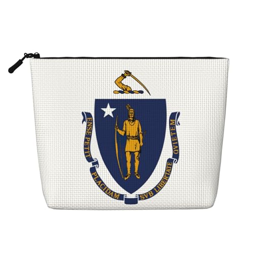 lootpe Massachusetts Reise-Make-up-Tasche mit Staatsflaggen-Druck, große Kapazität, Kosmetiktasche für Damen, tragbare Kosmetiktasche, Kulturbeutel von Lootpe