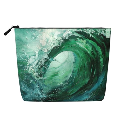 lootpe Ocean Green Wave Surf Print Reise Make-up Tasche Große Kapazität Kosmetiktasche für Frauen Tragbare Kosmetiktasche Kulturbeutel von Lootpe