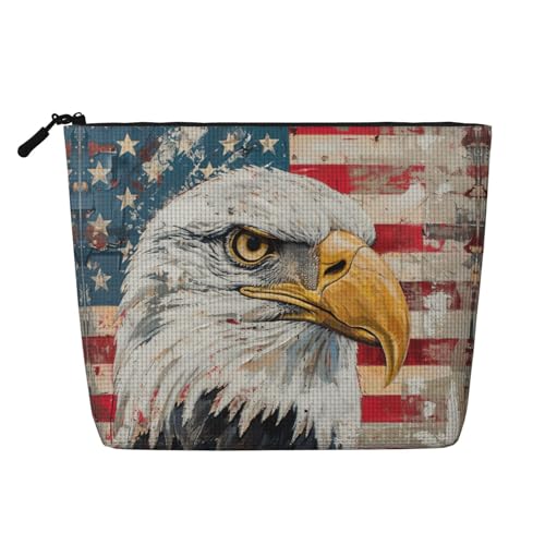 lootpe Reise-Make-up-Tasche, Motiv: Patriotischer Adler, große Kapazität, Kosmetiktasche für Damen, tragbare Kosmetiktasche, Kulturbeutel von Lootpe