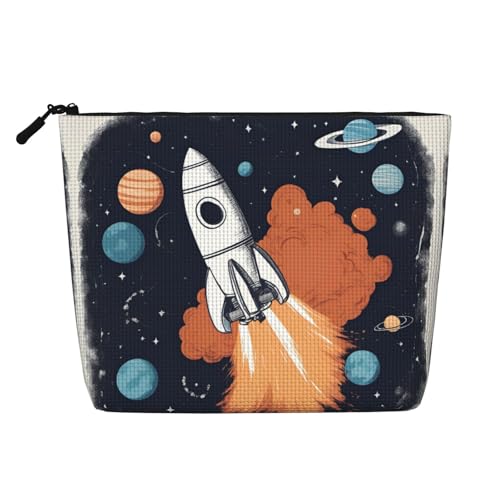 lootpe Reise-Make-up-Tasche, Motiv: Rakete im Weltraum, große Kapazität, Kosmetiktasche für Damen, tragbare Kosmetiktasche, Kulturbeutel von Lootpe