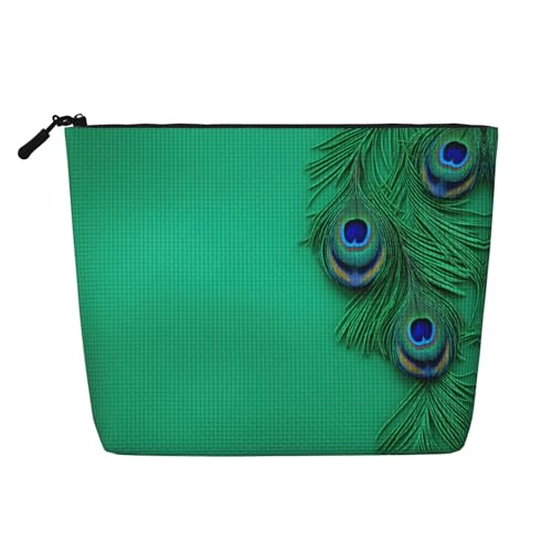 lootpe Reise-Make-up-Tasche, Motiv: grüne Pfauenfedern, große Kapazität, Kosmetiktasche für Damen, tragbare Kosmetiktasche, Kulturbeutel von Lootpe
