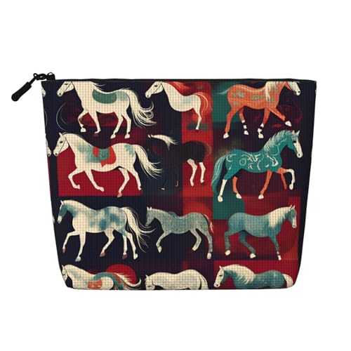 lootpe Reise-Make-up-Tasche, verschiedene Arten von Pferden, große Kapazität, Kosmetiktasche für Damen, tragbare Kosmetiktasche, Kulturbeutel von Lootpe