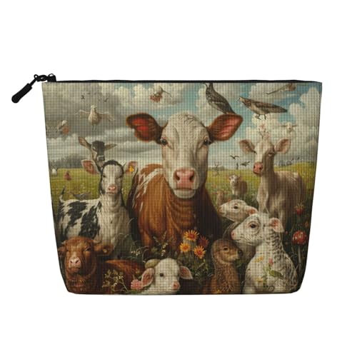 lootpe Reise-Make-up-Tasche mit Bauernhof-Tierdruck, große Kapazität, Kosmetiktasche für Damen, tragbare Kosmetiktasche, Kulturbeutel von Lootpe