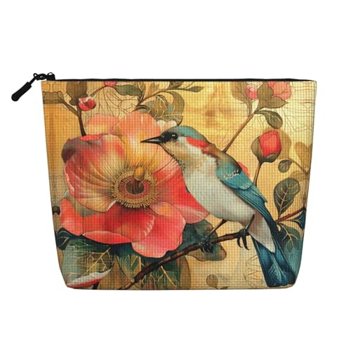 lootpe Reise-Make-up-Tasche mit Blumen- und Vogeldruck, große Kapazität, Kosmetiktasche für Damen, tragbare Kosmetiktasche, Kulturbeutel von Lootpe