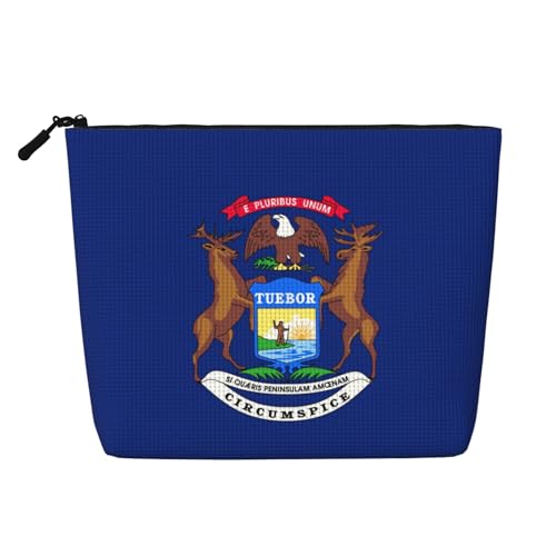 lootpe Reise-Make-up-Tasche mit Michigan-Staatsflaggen-Druck, große Kapazität, Kosmetiktasche für Damen, tragbare Kosmetiktasche, Kulturbeutel von Lootpe