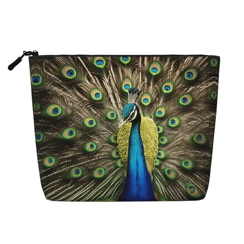 lootpe Reise-Make-up-Tasche mit Pfauenfeder-Druck, große Kapazität, Kosmetiktasche für Damen, tragbare Kosmetiktasche, Kulturbeutel von Lootpe