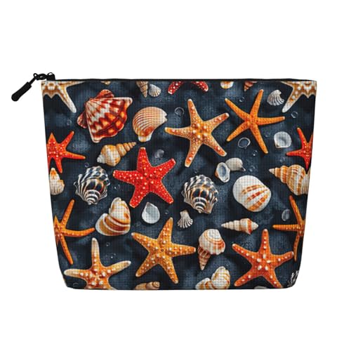lootpe Reise-Make-up-Tasche mit Seestern- und Muschelmuster, große Kapazität, Kosmetiktasche für Damen, tragbare Kosmetiktasche, Kulturbeutel von Lootpe