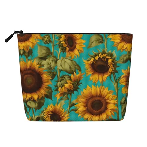 lootpe Reise-Make-up-Tasche mit Sonnenblumen-Aufdruck, große Kapazität, Kosmetiktasche für Damen, tragbare Kosmetiktasche, Kulturbeutel von Lootpe