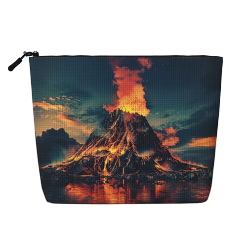 lootpe Reise-Make-up-Tasche mit Vulkandruck, große Kapazität, Kosmetiktasche für Damen, tragbare Kosmetiktasche, Kulturbeutel von Lootpe