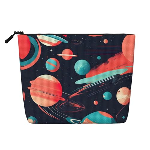 lootpe Reise-Make-up-Tasche mit Weltraumplaneten-Druck, große Kapazität, Kosmetiktasche für Damen, tragbare Kosmetiktasche, Kulturbeutel von Lootpe