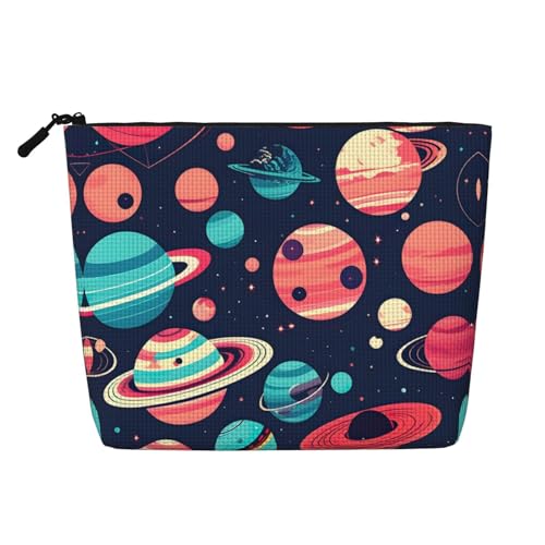 lootpe Reise-Make-up-Tasche mit Weltraumplaneten-Druck, große Kapazität, Kosmetiktasche für Damen, tragbare Kosmetiktasche, Kulturbeutel von Lootpe
