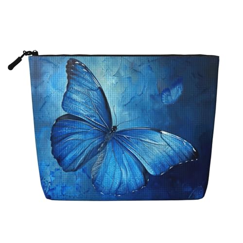 lootpe Reise-Make-up-Tasche mit blauem Schmetterlings-Druck, große Kapazität, Kosmetiktasche für Damen, tragbare Kosmetiktasche, Kulturbeutel von Lootpe