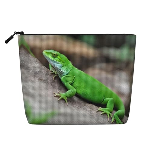 lootpe Reise-Make-up-Tasche mit grünem Eidechsen-Druck, große Kapazität, Kosmetiktasche für Damen, tragbare Kosmetiktasche, Kulturbeutel von Lootpe