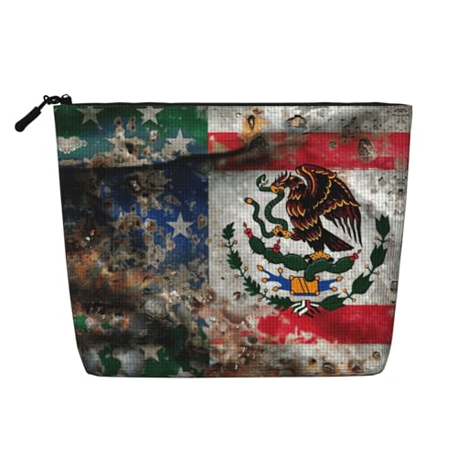 lootpe Reise-Make-up-Tasche mit mexikanischer amerikanischer Flagge, große Kapazität, Kosmetiktasche für Damen, tragbare Kosmetiktasche, Kulturbeutel von Lootpe