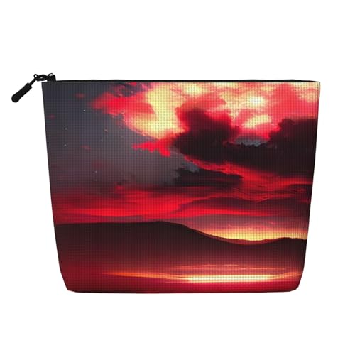 lootpe Reise-Make-up-Tasche mit rotem Himmel bei Nacht, große Kapazität, Kosmetiktasche für Damen, tragbare Kosmetiktasche, Kulturbeutel von Lootpe