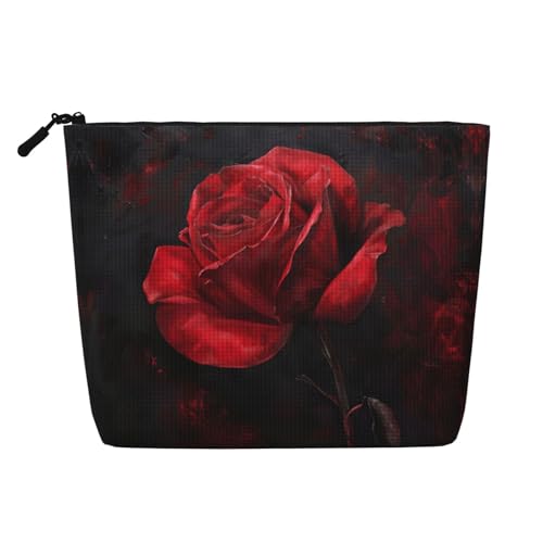 lootpe Reise-Make-up-Tasche mit rotem Rosenmuster, große Kapazität, Kosmetiktasche für Damen, tragbare Kosmetiktasche, Kulturbeutel von Lootpe