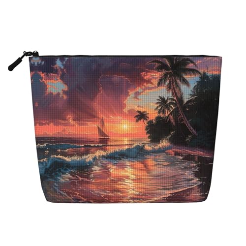 lootpe Reise-Make-up-Tasche mit tropischem Sonnenuntergang-Druck, große Kapazität, Kosmetiktasche für Damen, tragbare Kosmetiktasche, Kulturbeutel von Lootpe