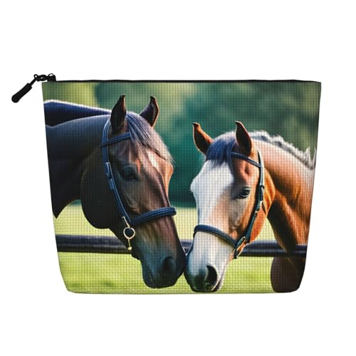 lootpe Reise-Make-up-Tasche mit zwei Pferden, große Kapazität, Kosmetiktasche für Damen, tragbare Kosmetiktasche, Kulturbeutel von Lootpe