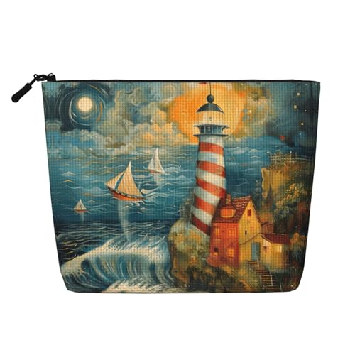 lootpe The Seaside Kosmetiktasche mit Leuchtturm-Druck, große Kapazität, Kosmetiktasche für Damen, tragbare Kosmetiktasche, Kulturbeutel von Lootpe