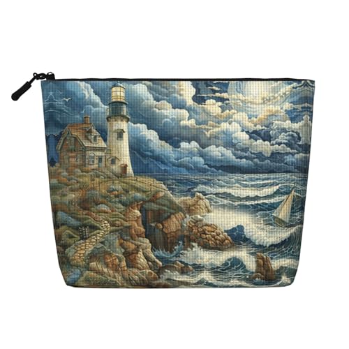 lootpe The Seaside Kosmetiktasche mit Leuchtturm-Druck, große Kapazität, Kosmetiktasche für Damen, tragbare Kosmetiktasche, Kulturbeutel von Lootpe