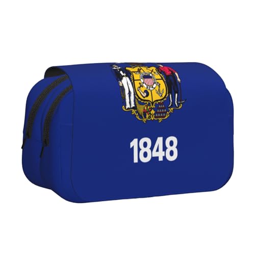 lootpe Wisconsin Federmäppchen mit Staatsflaggen-Druck, großes Fassungsvermögen, Markertasche, Schreibwaren-Organizer-Tasche, tragbare Büro-Stifttasche von Lootpe