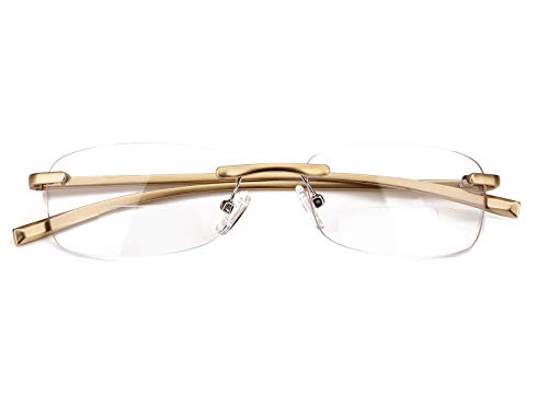 Loovit - Rechteckige Bifokale Lesebrille für Herren und Damen, mit Federscharnier, rahmenlos, Lesebrille, Gold, M von Loovit