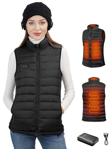 Loowoko Beheizbare weste für Damen Mit Akku,Winter Warm Draussen USB Aufladung Elektrische Heizweste 3 Temperaturstufen Waschbar,Wärmeweste für Camping,Motorrad,Skifahren,Jagd von Loowoko