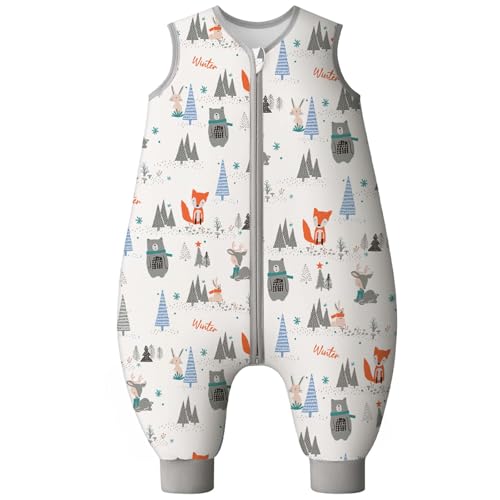 Looxii Schlafsack Baby mit füßen 2.5 Tog Baumwolle Warm Winterschlafsack Baby Schlafsack mit Beinen für Kinder 18-36 Monate Jungen Mädchen 80 cm Grau Wald von Looxii
