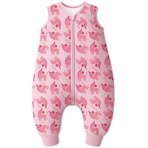 Looxii Schlafsack Baby mit füßen 2.5 Tog Baumwolle Warm Winterschlafsack Baby Schlafsack mit Beinen für Kinder 18-36 Monate Jungen Mädchen 80 cm Pink von Looxii