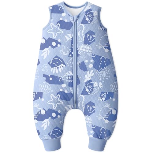 Looxii Schlafsack Baby mit füßen 2.5 Tog Baumwolle Warm Winterschlafsack Baby Schlafsack mit Beinen für Kinder 4-6 Jahre Jungen Mädchen 100 cm Blau Ozean von Looxii