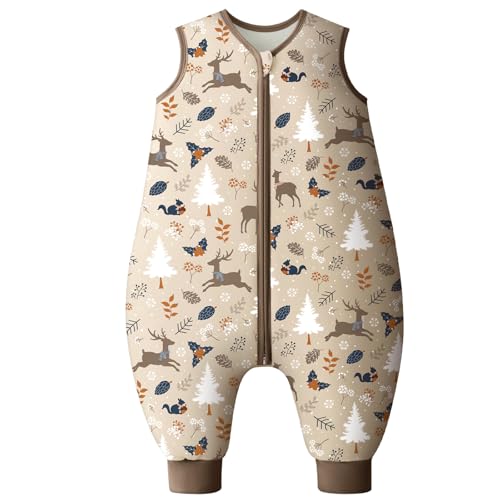 Looxii Schlafsack Baby mit füßen 2.5 Tog Baumwolle Warm Winterschlafsack Baby Schlafsack mit Beinen für Kinder 4-6 Jahre Jungen Mädchen 100 cm Braun Elch von Looxii