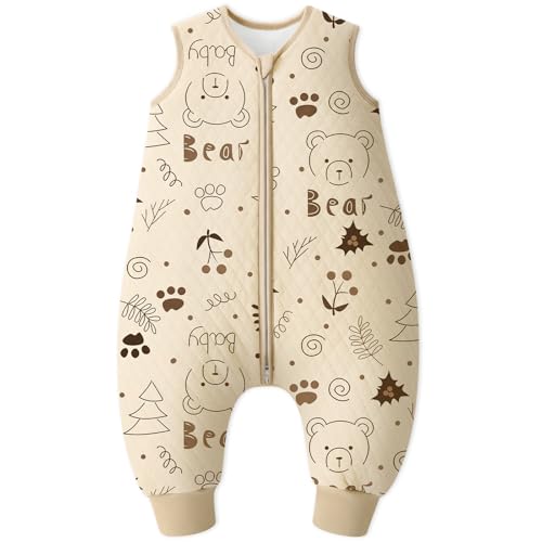 Looxii Schlafsack Baby mit füßen 2.5 Tog Baumwolle Warm Winterschlafsack Baby Schlafsack mit Beinen für Kinder 6-18 Monate Jungen Mädchen 70 cm Beige Bär von Looxii
