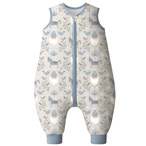 Looxii Schlafsack Baby mit füßen 2.5 Tog Baumwolle Warm Winterschlafsack Baby Schlafsack mit Beinen für Kinder 6-18 Monate Jungen Mädchen 70 cm Blau Pferd von Looxii