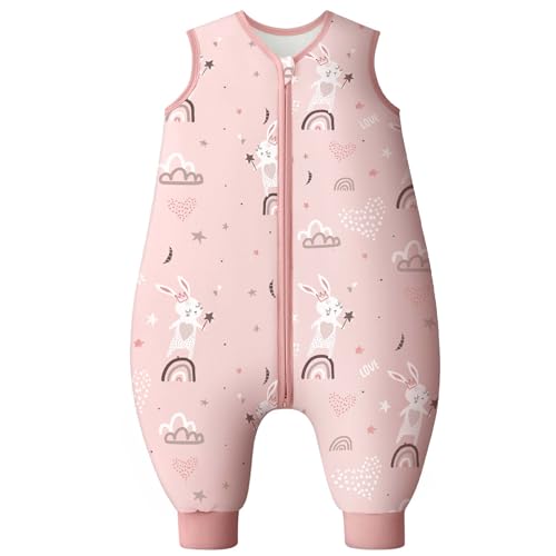 Looxii Schlafsack Baby mit füßen 2.5 Tog Baumwolle Warm Winterschlafsack Baby Schlafsack mit Beinen für Kinder 6-18 Monate Jungen Mädchen 70 cm Rosa Rabbit von Looxii