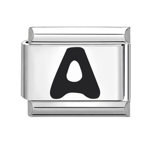 Loozyk Italian Charm Bracelet Charms Schwarz Buchstaben A-Z für 9mm Italian Charms silber Bracelets Damen Edelstahl Italian Style Charm Italienisches Armband Zubehör Geschenk(Schwarz A) von Loozykit